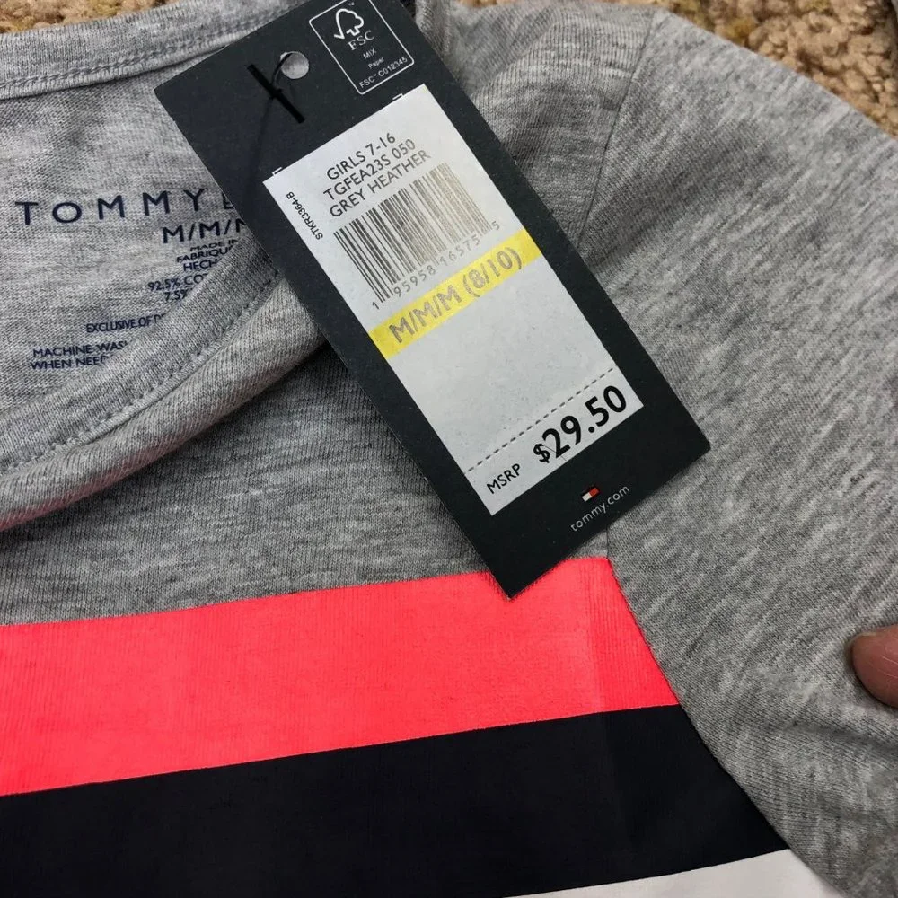Tommy Hilfiger Girls‎ Logo Long Sleeve Top Grey Heather M/M (8/10) NWT